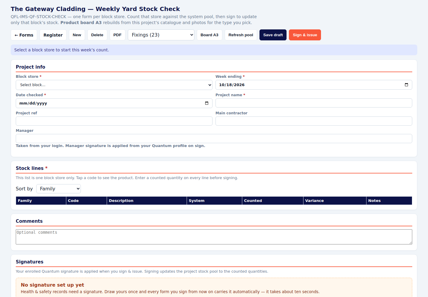 Weekly yard stock check asking for a block store before the count starts